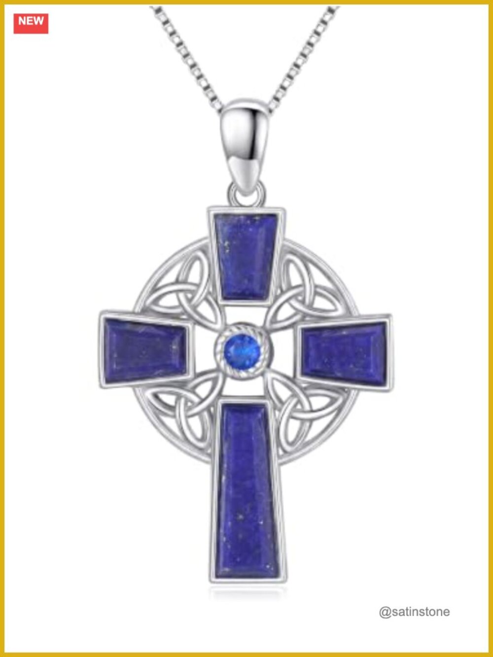Sterling Silver Celtic Cross Necklace Lapis Lazuli Pendant Jewelry